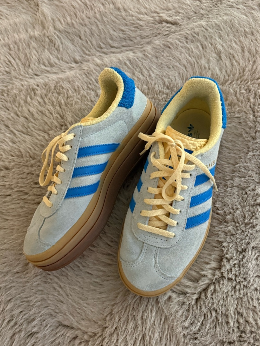 Adidas Suede Platform Sneakers in Light Blue & Yellow